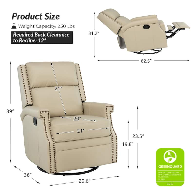 Echidna Transitional Genuine Leather Swivel Rocker Nursery Chair with Nailhead Trim by HULALA HOME