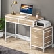 preview thumbnail 1 of 56, Computer Desk with 5 Drawers, Reversible Writing Desk with File Cabinet Printer Stand Light Walnut