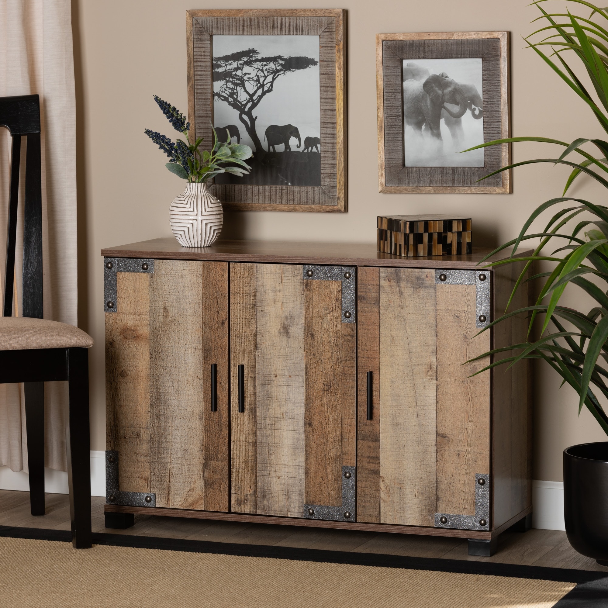Cyrille Modern and Contemporary Farmhouse Rustic 3-Door Shoe Cabinet