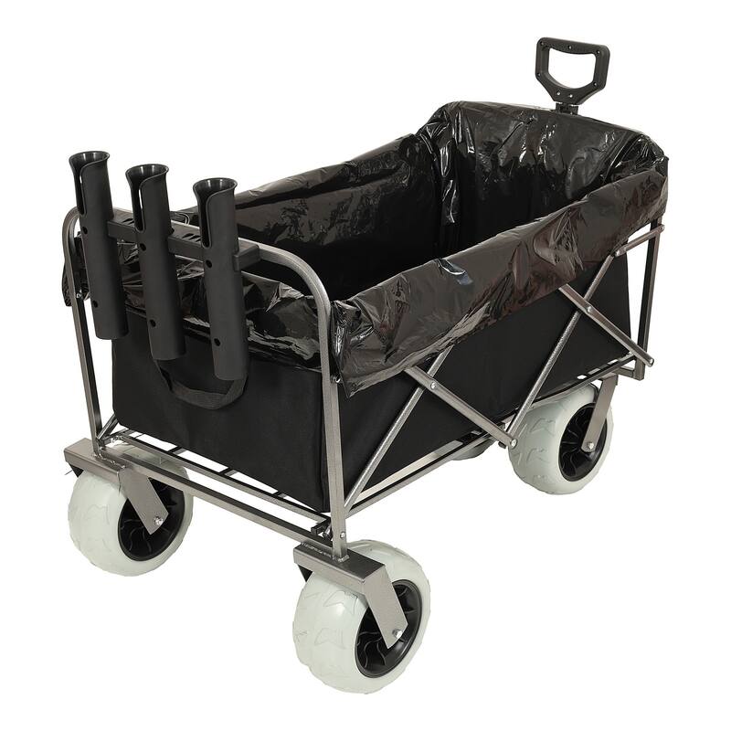 Fishing Cart with Rod Holder with Pneumatic Tires - Black