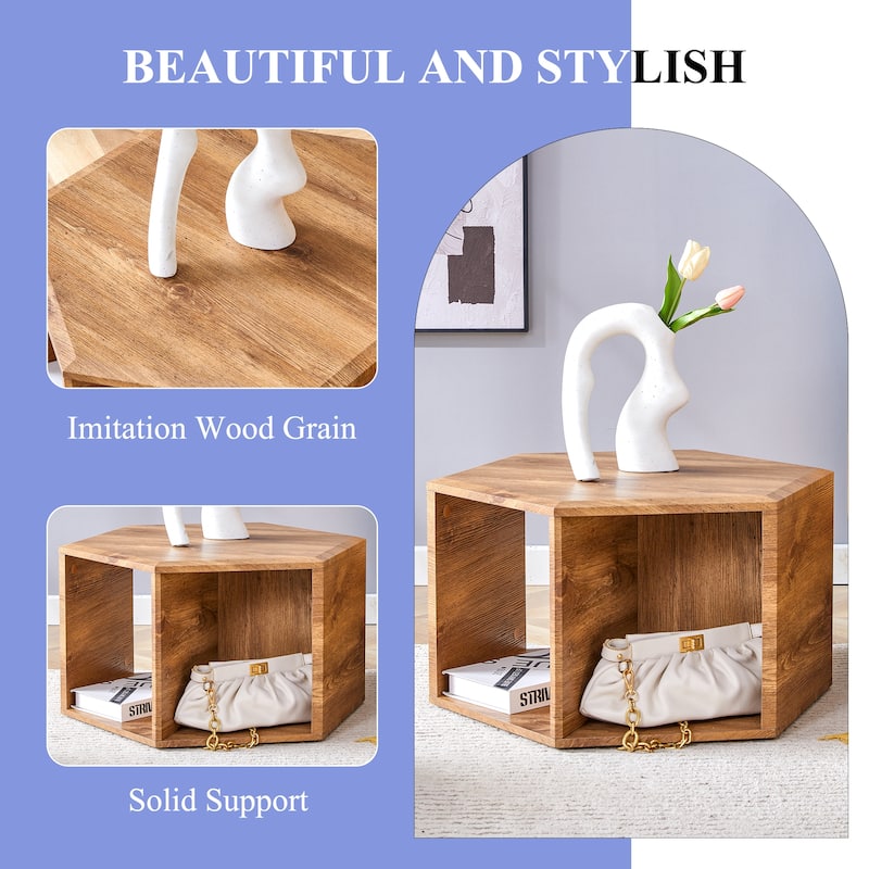 Hexagonal Coffee Table with Open Storage Space Multifunctional Wooden Side Table Small Apartment Center Table