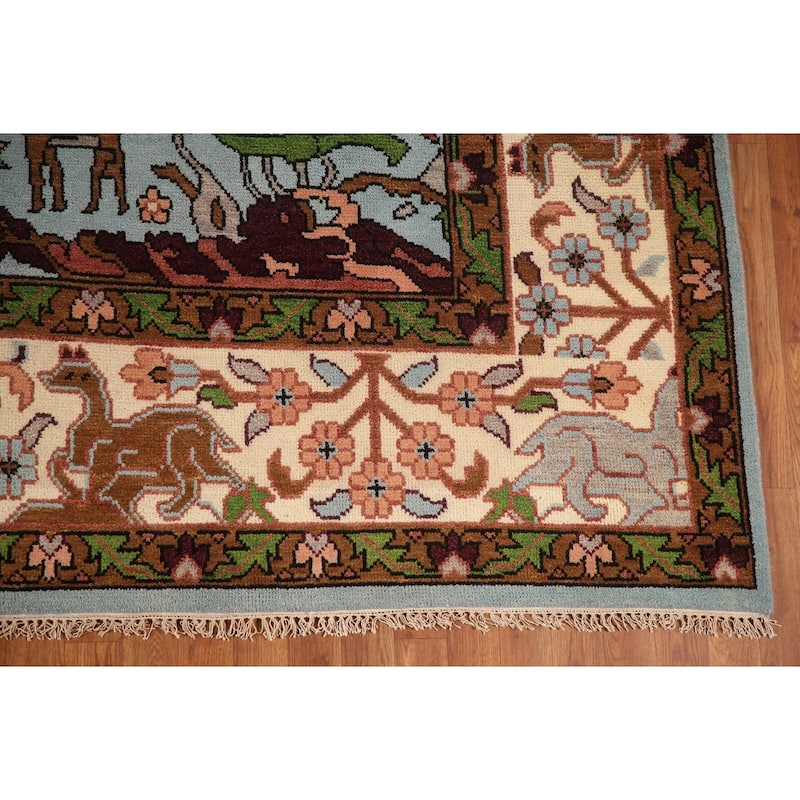 Animals Hunting Design Ziegler Rug Hand-Knotted Oriental Wool Carpet - 8'10"x 11'11"