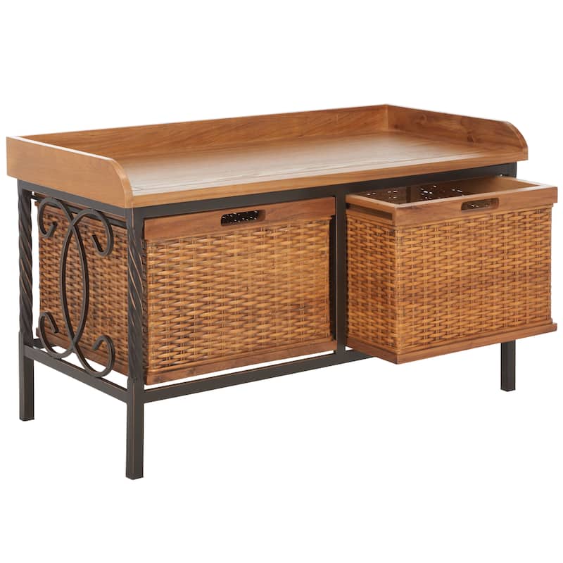 SAFAVIEH Vasilija Antique Pewter/ Light Ash Storage Bench - 33" x 15.7" x 20" - 33Wx16Dx20H