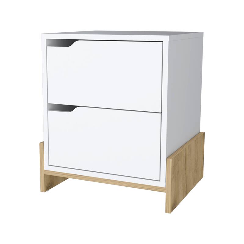 Ralston 2-Drawer Nightstand in White and Macadamia，Suitable for bedrooms,living rooms,apartments