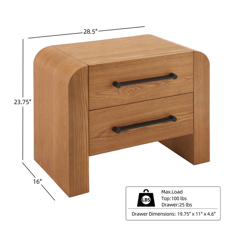 Christopher Knight Home - Mina Modern 2-Drawer Nightstand with Black Metal Handles