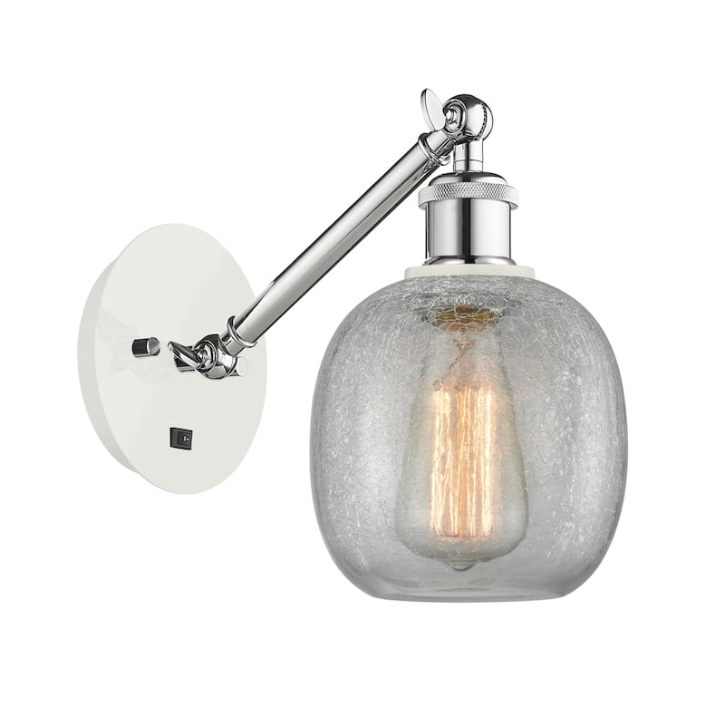 Innovations Lighting 317-1W-13-6 Belfast Sconce Belfast 13" Tall Wall - White and Polished Chrome / Clear Crackle