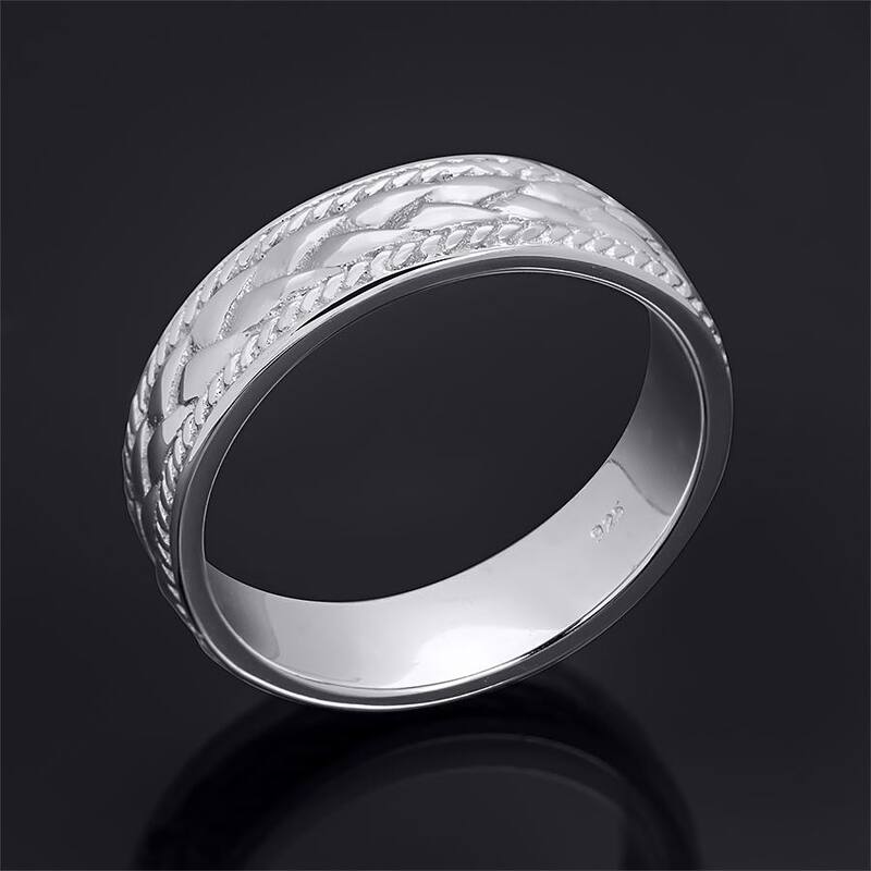 Men's Vintage Ring Wedding Band Brushed Smooth Edges 6mm Solid Silver