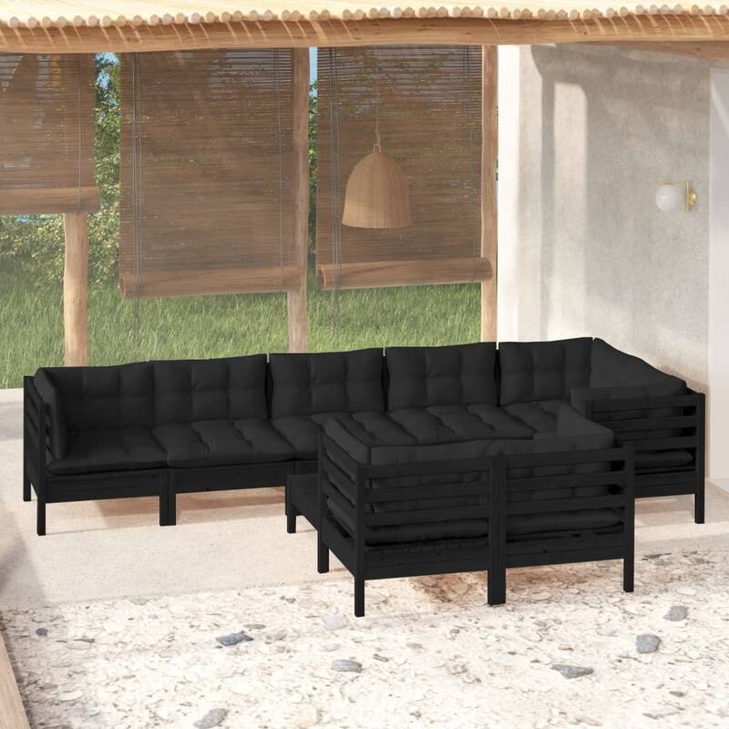 vidaXL Solid Pinewood Patio Lounge Set 9 Piece with Cushions Multi Colors