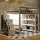 preview thumbnail 9 of 13, Loft Bed with Shelves, Storage Staircase, Small Wardrobe and White LED Light