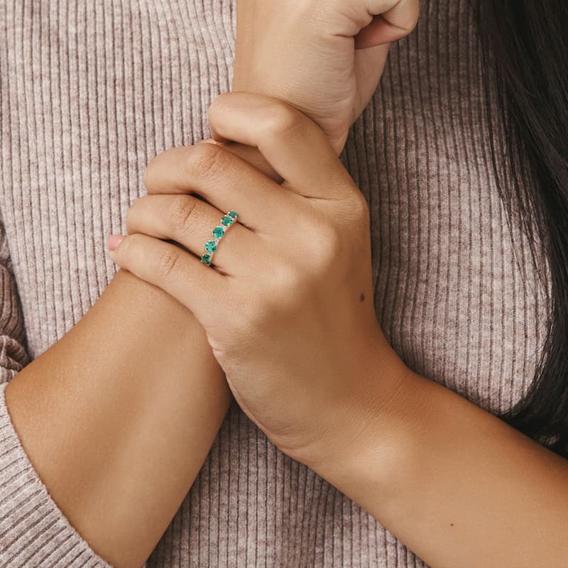 Miadora 1 2/5ct TGW Created Emerald and Created White Sapphire Semi Eternity Ring in Yellow Silver