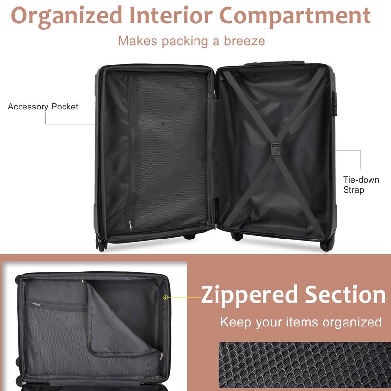 Luggage Sets, 3 Piece Luggage Expandable Suitcase Set, ABS Hardshell 4-Wheel Spinner Luggage with TSA Lock