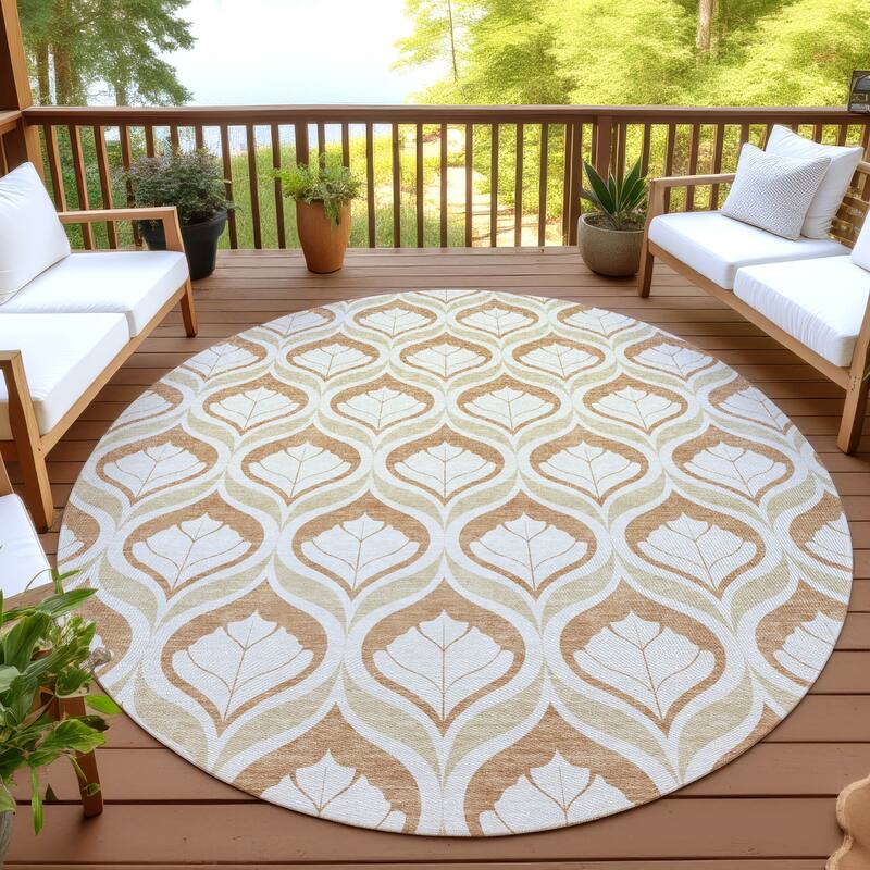 Machine Washable Indoor/ Outdoor Modern Trellis Chantille Rug - Copper - 8' x 8'