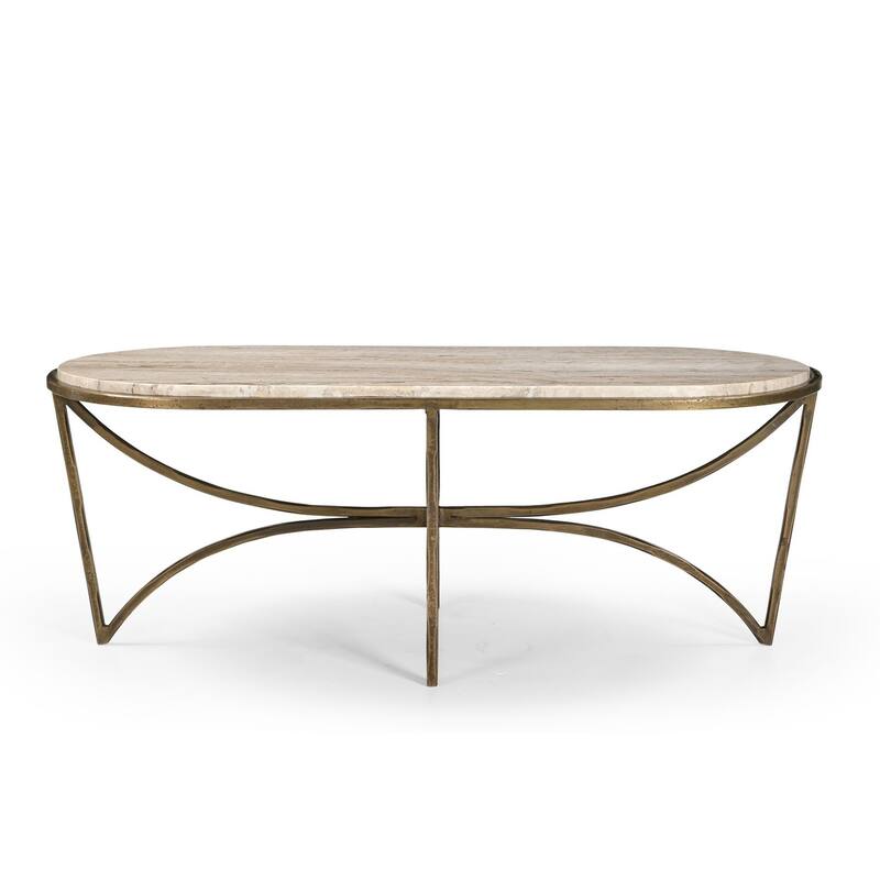 Furniture Classics Beale Gold Iron and Marble Coffee Table Inlaid