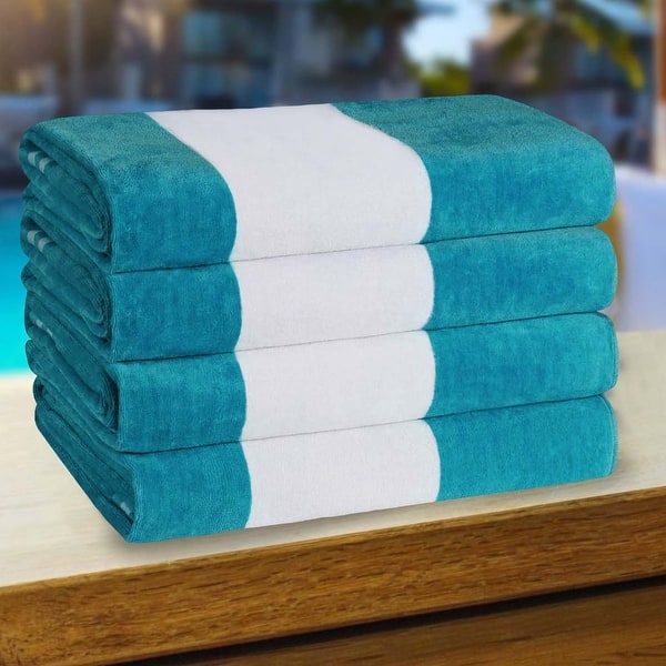 Cabana Stripe Oversized Cotton Beach 4 Piece Towel Set by Superior - Turquoise