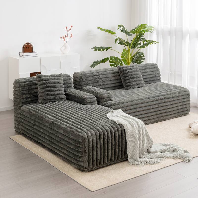 Cloud Sectional Sofa, Modern Upholstered Couch with 2 Throw Pillows, Free-Combined Sofa, Modular Sectional L Shaped Couch - Dark Gray