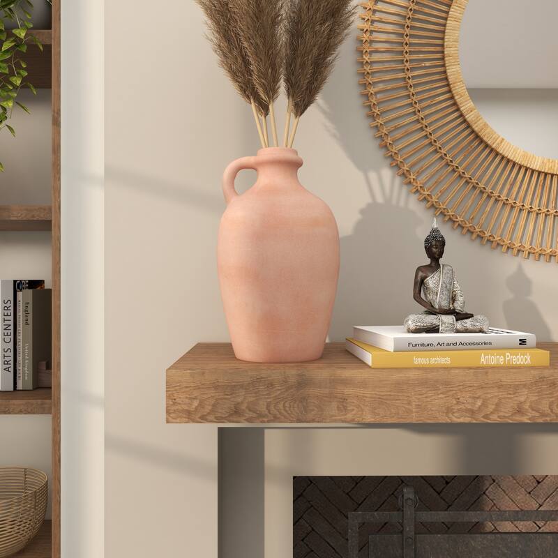 Orange Ceramic Terracotta Jug Vase with Handle