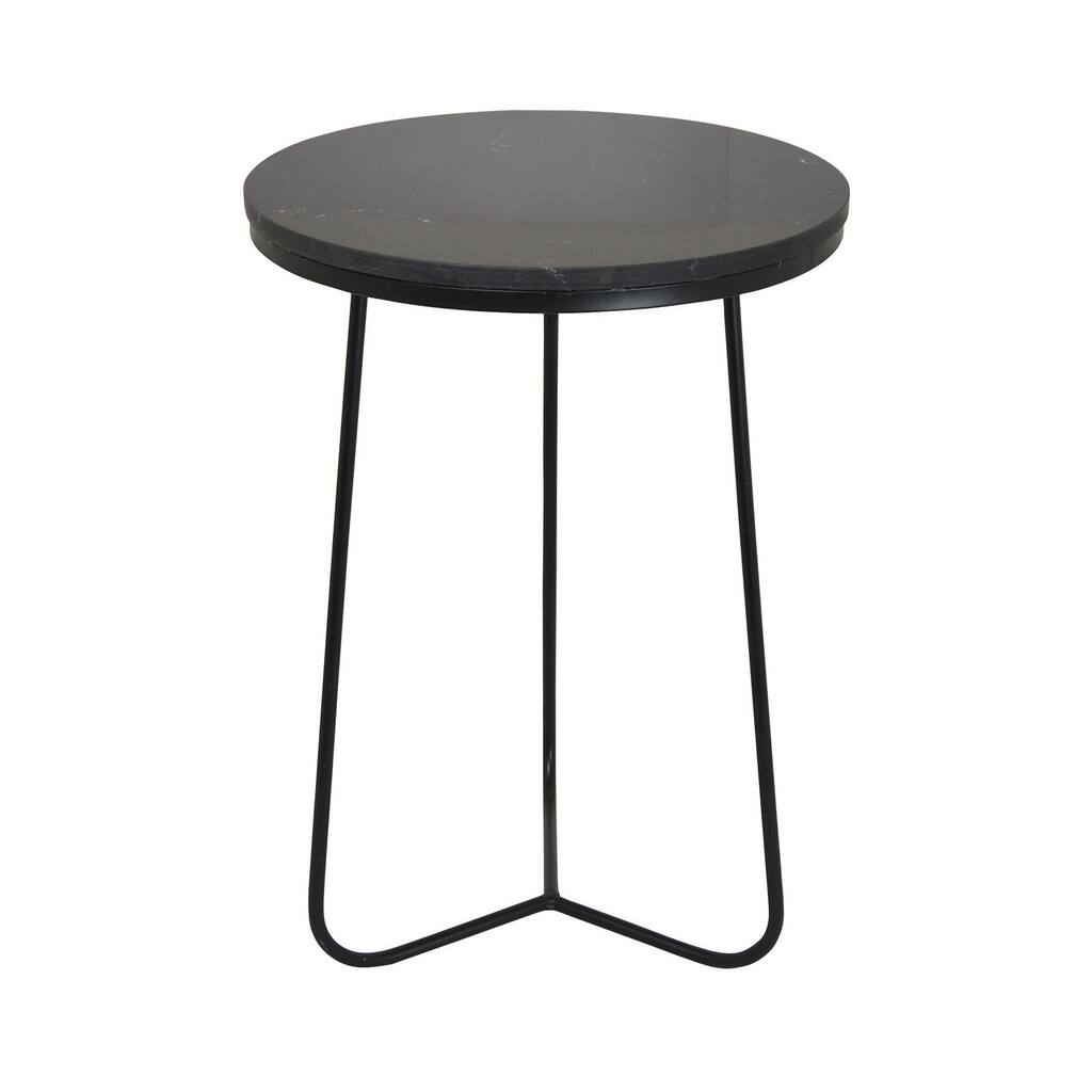 Plutus Brands Metal Marble Top Plant Stand in Black Metal