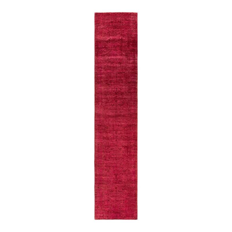 Overton Hand Knotted Wool Vintage Inspired Modern Contemporary Overdyed Pink Runner Rug - 3' 2" x 15' 6"