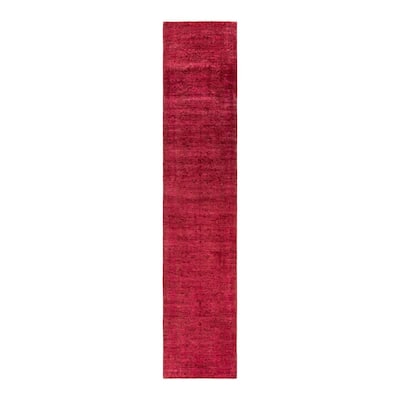 Overton Hand Knotted Wool Vintage Inspired Modern Contemporary Overdyed Pink Runner Rug - 3' 2" x 15' 6"