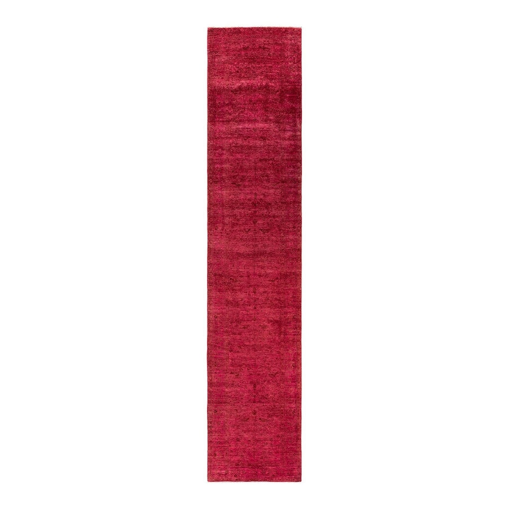 Overton Hand Knotted Wool Vintage Inspired Modern Contemporary Overdyed Pink Runner Rug - 3' 2" x 15' 6"