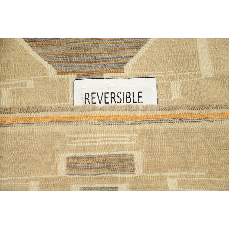 Hand Woven Oriental 100% Wool Carpet Southwestern Tribal Beige & Ivories Kilim Area Rug - 5' 9'' X 3' 10''