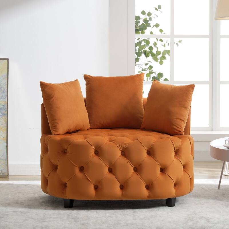 Oversized Barrel Accent Chair with 3 Pillows, Velvet Tufted Upholstered Round Club Chair, Ergonomic Reading Sofa Chair