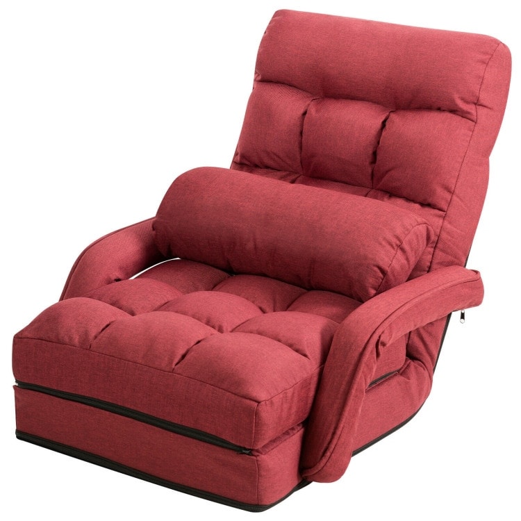 Folding Lazy Floor Chair Sofa with Armrests and Pillow Red 22