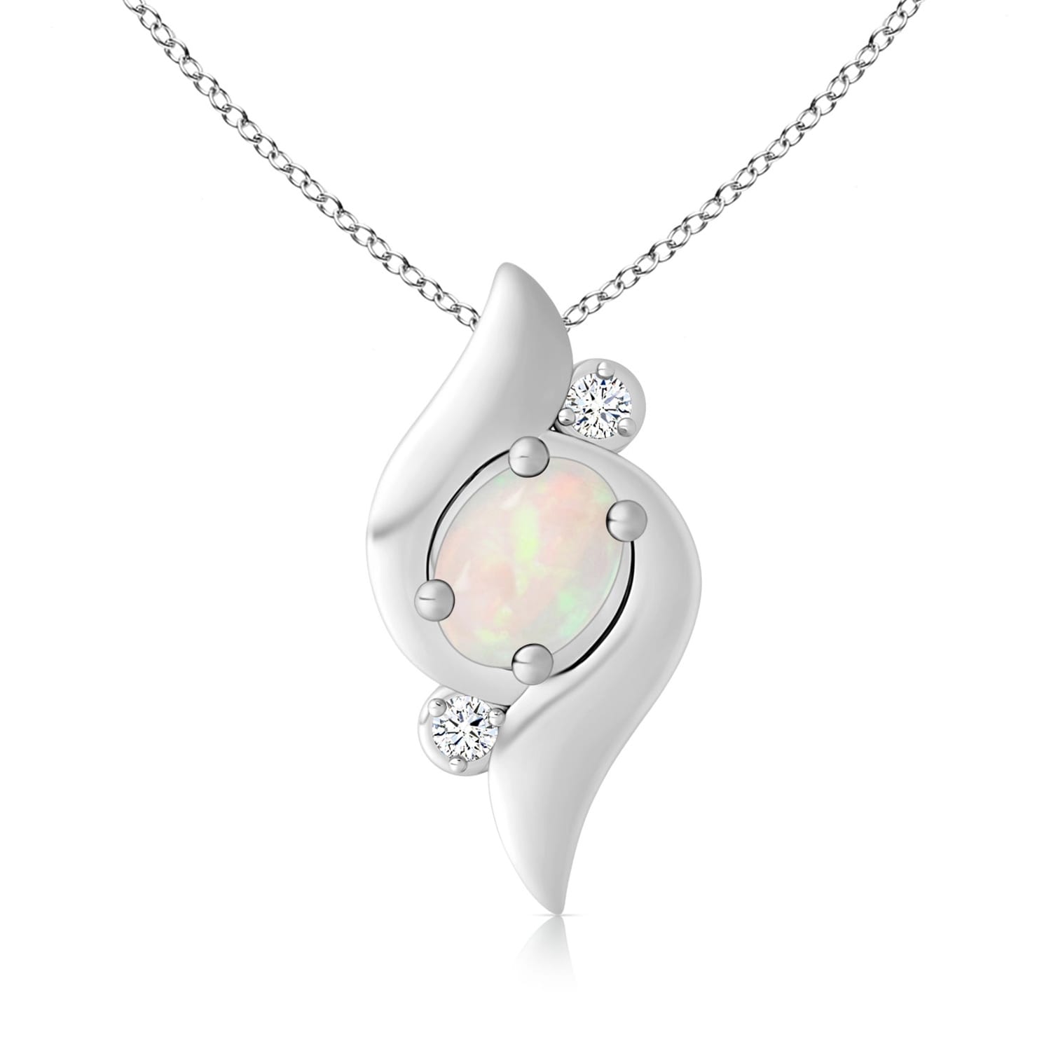 Shell Style Oval Opal and Diamond Pendant 4x3mm Opal