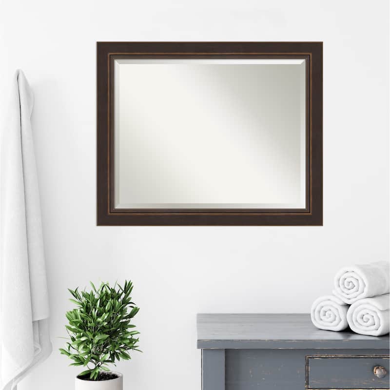 Beveled Wood Bathroom Wall Mirror - Lara Bronze Frame - Lara Bronze