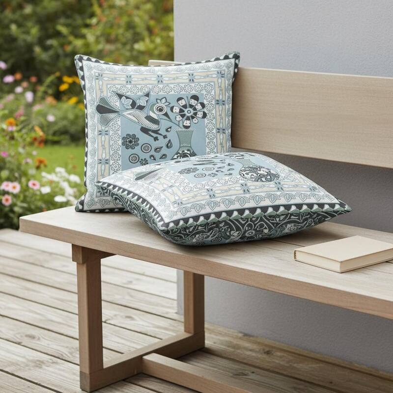 HomeRoots Set of Two 16" X 16" Blue and Black Peacock Blown Seam Floral Indoor Outdoor Throw Pillow - 16.00' X '16.00' X '5.00 - Black/Blue - 16.00' X '16.00' X '5.00