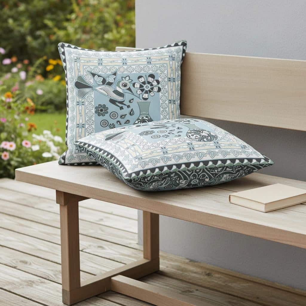 HomeRoots Set of Two 16" X 16" Blue and Black Peacock Blown Seam Floral Indoor Outdoor Throw Pillow - 16.00' X '16.00' X '5.00