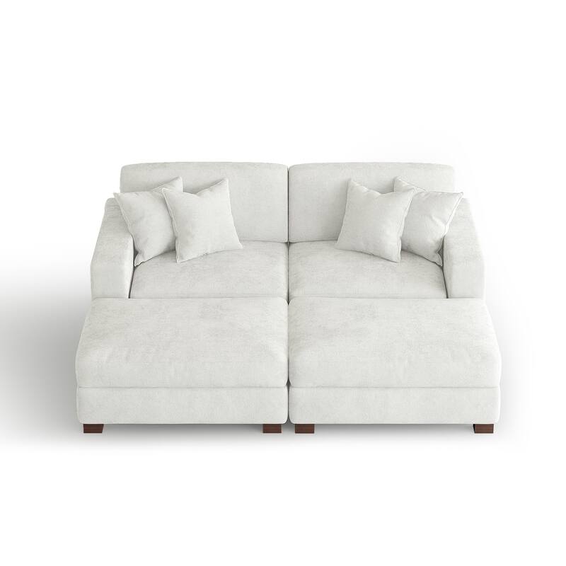 Oversized Chenille Modular Sectional Sofa Conversation Set with 2 Ottomans