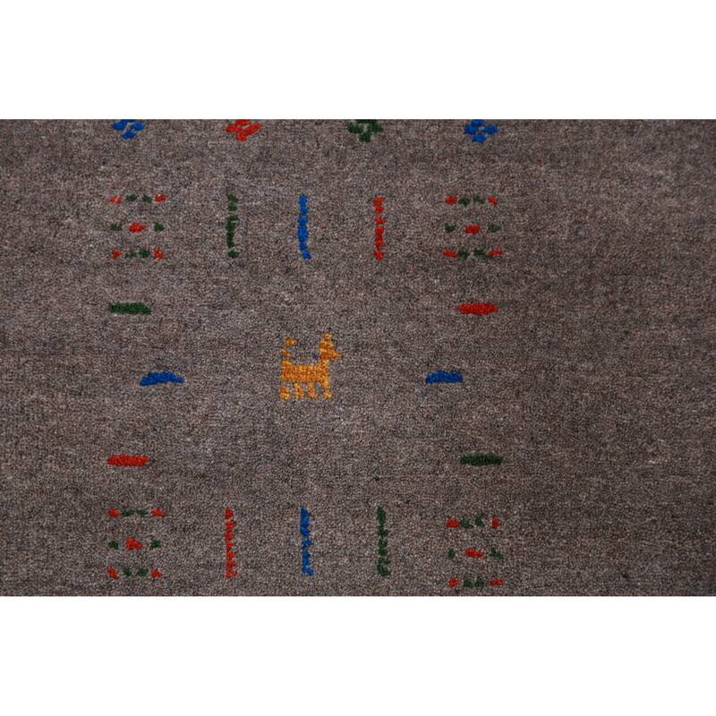 Tribal Gabbeh Area Rug Hand-Knotted Oriental Wool Carpet - 8'1" x 9'11"