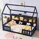 preview thumbnail 15 of 34, Kids Twin Floor Bed with Roof Frame and LED Light, Wooden House Bed with Bookshelf Storage and Guardrails