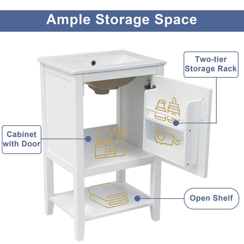 20" Bathroom Vanity with Sink, Soft Closing Door,Open Shelf