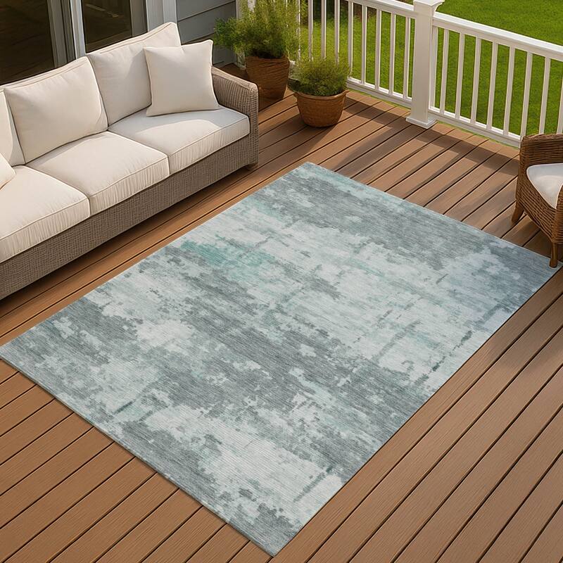 Machine Washable Indoor/ Outdoor Crouppen Modern Chantille Rug - Aqua - 9' x 12'