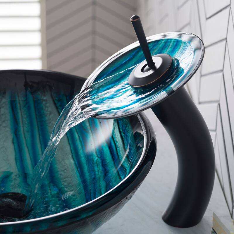 Kraus Bathroom Combo - 17" Ladon Glass Vessel Bathroom Sink with