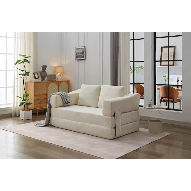 Modern Minimalist Convertible Fold-Out Sofa Bed with Removable Backrest