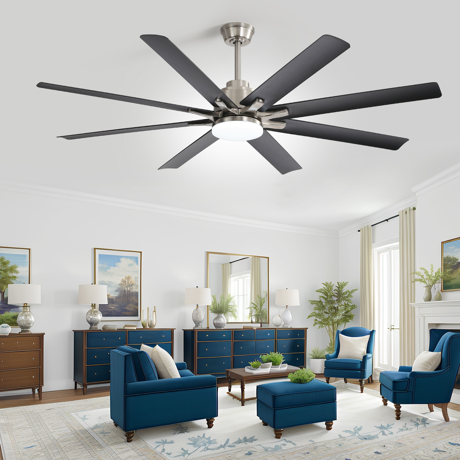 66 Inch Smart Ceiling Fan Light with Remote/APP/Alexa Control, Indoor/Outdoor Low Profile Ceiling Fans with Reversible Blades