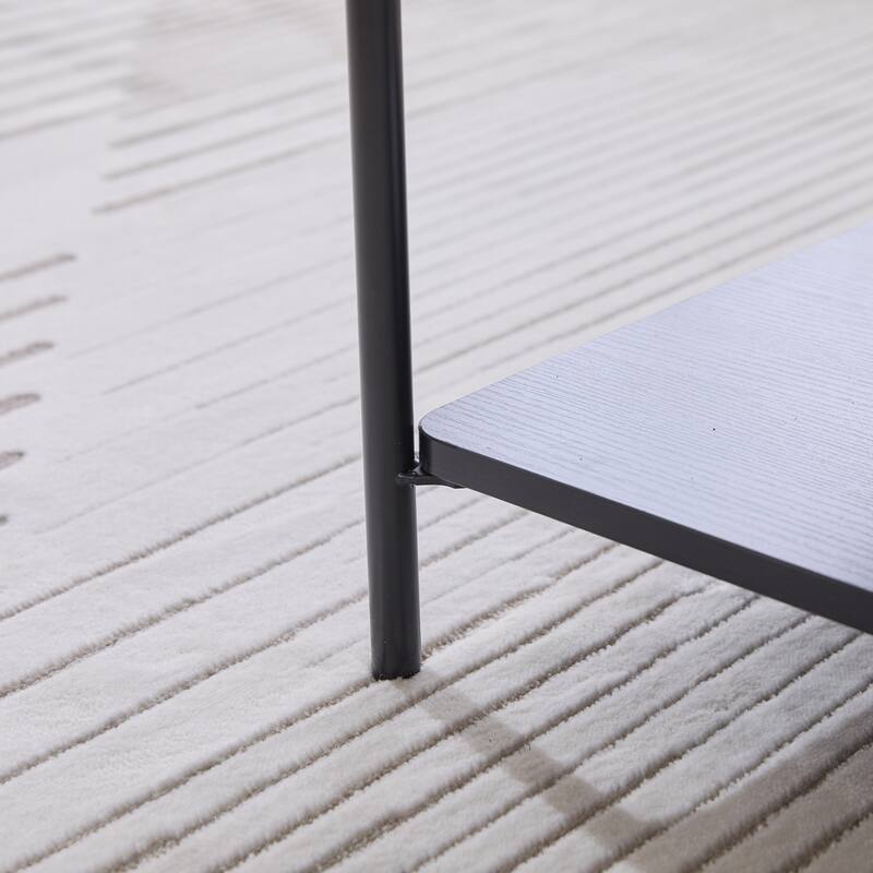 30.7"Wide Upholstered Ottoman Coffee Table Foot Rest with Black Metal Legs,Footstool with Wooden Open Storage Shelf