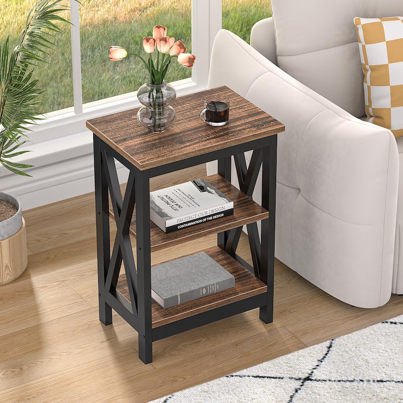 3-tier X-base End Table, Black Nightstands, Brown Nightstands, White Nightstands - 15.7''L x 11.8''W x 24.2''H