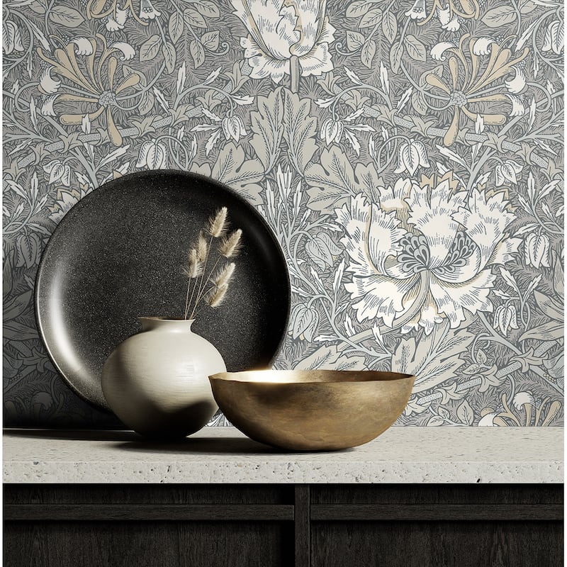 Seabrook Designs Ogee Flora Nonwoven Unpasted Wallpaper