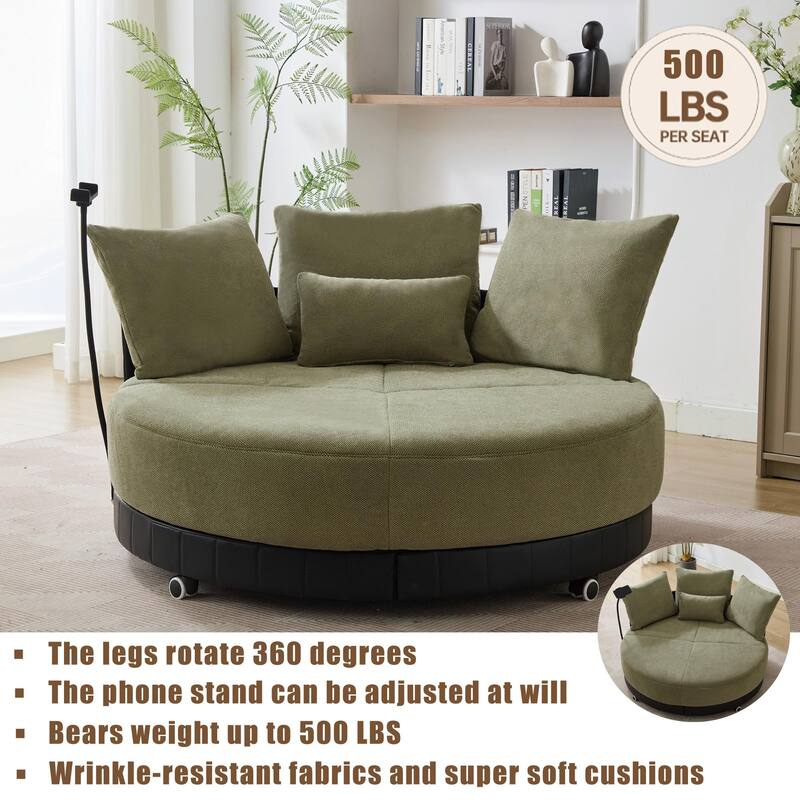 52.75'' Oversized Round Swivel Chair,360° Swivel Chair, Couples chair,Adjustable phone stand,Swivel Chair,Rotating pulley