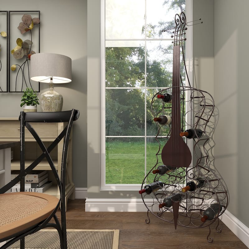 Black Metal Cello 26 Bottle Instrument Storage Standing Wine Rack - On ...