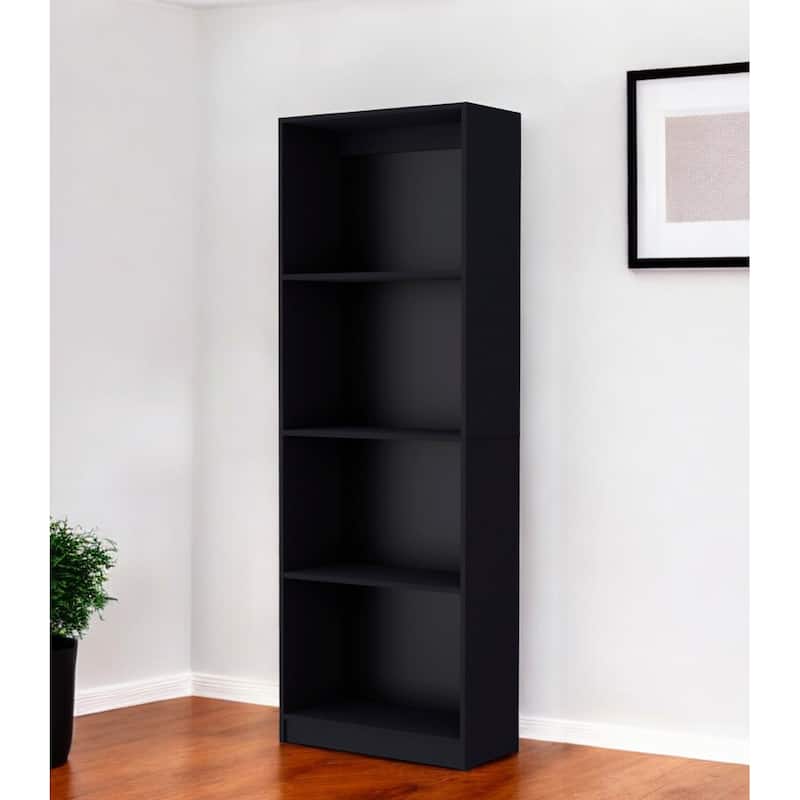 HomeRoots 71" Black Wood Four Tier Bookcase - Black