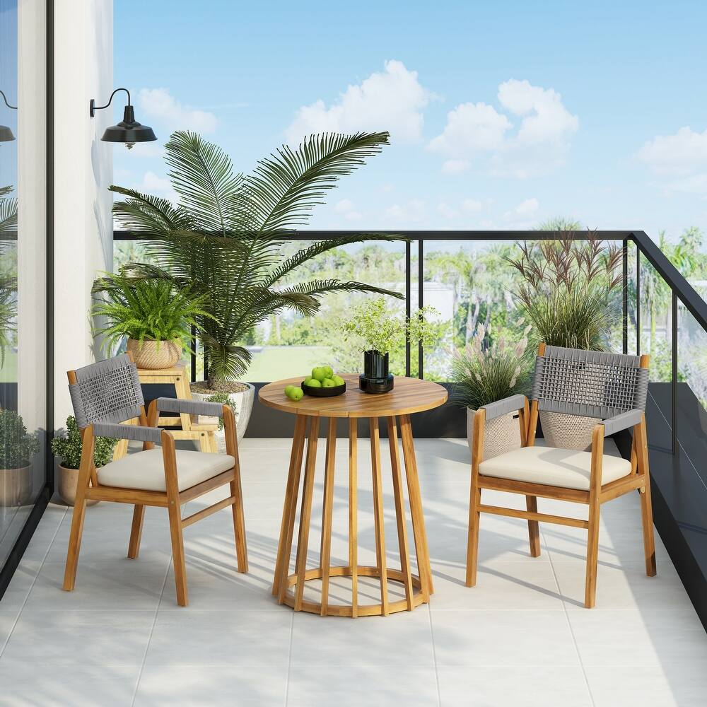 Christopher Knight Home - Outdoor 3-Piece Acacia Wood Dining Set with Cushions