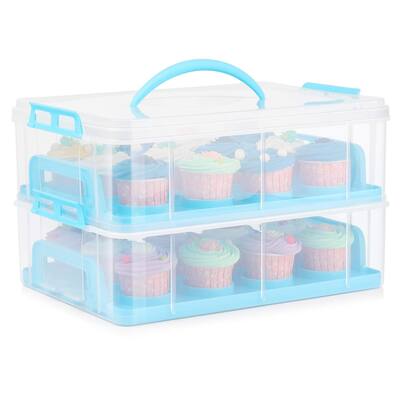 Cupcake Carrier, Cupcake Holder for 24 Cupcakes, Portable and Reusable Rectangular Cake Carrier with Lid and Handle