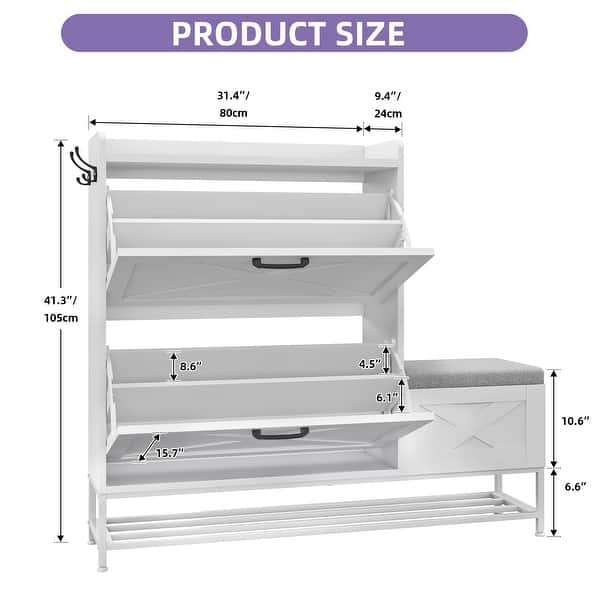 dimension image slide 6 of 8, Moasis Shoe Storage Cabinet with Drawers Entryway Shoe Storage