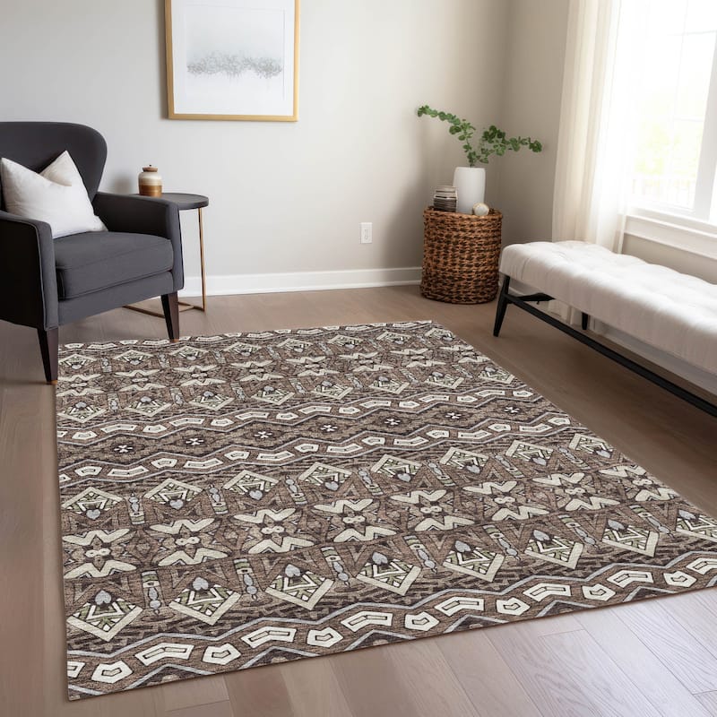Machine Washable Indoor/ Outdoor Chantille Mosaic Global Rug