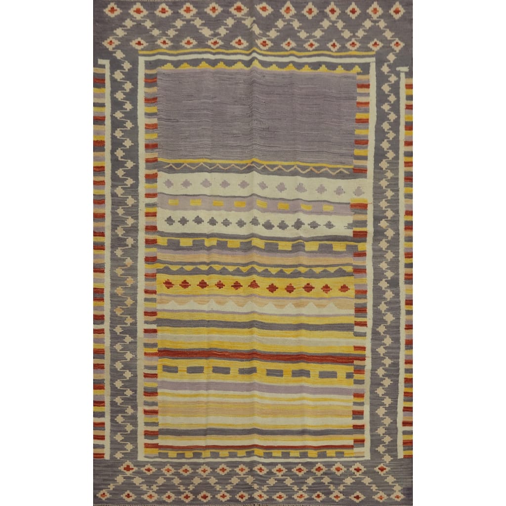 Hand Woven Southwestern Wool Multi-Colored Geometric Area Rug - 7' 4'' X 5' 0''
